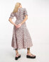 Influence tiered smock dress in neutral leopard print