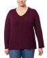 Plus Size Solid V-Neck High-Cuff Sweater Cabarnet R, 0X - фото #4