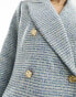 Closet London double breasted blazer in baby blue tweed check co-ord