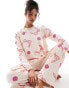 ASOS DESIGN bow and fruit long sleeve top & trouser pyjama set in pink