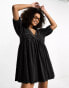 Фото #1 товара ASOS DESIGN mini smock dress with lace insert in charcoal