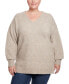 ფოტო #3 პროდუქტის Plus Size V-Neck Pullover Sweater