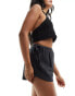 ASOS DESIGN textured tie side high low shorts in black Черный, 38 - фото #9