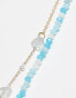 DesignB London pack of 2 pearl beaded festival necklaces in white and turquoise Голубой - фото #3