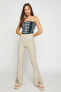 Kadın Giyim İspanyol Paça Pantolon Yüksek Bel Yırtmaç Detaylı 3SAL40008IK Bej Bej