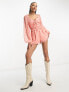 Miss Selfridge festival chiffon volume sleeve frill detail playsuit in pink ditsy