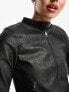 Cotton On stretch faux leather moto jacket in washed black