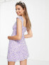 Фото #7 товара ASOS DESIGN Tall short sleeve mesh mini tea dress with ruched bust in lilac ditsy floral