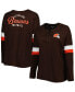 ფოტო #3 პროდუქტის Women's Brown Cleveland Browns Plus Size Athletic Varsity Lace-Up V-Neck Long Sleeve T-shirt