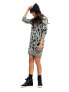 Фото #1 товара Scoop Women's Gray Leopard Print Knit Long Sleeves Pullover Sweater Dress M (4)