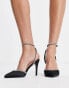 New Look satin and diamante mid heel shoes with ankle strap detail in black