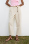 Linen blend straight trousers with braided belt