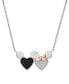ფოტო #1 პროდუქტის Black Diamond (1/8 ct. t.w.) & White Diamond (1/10 ct. t.w.) Minnie & Mickey Heart Pendant Necklace in Sterling Silver & 14k Rose Gold-Plate, 15-3/4" + 2" extender