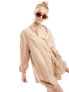 Esmee long sleeve oversized stripe beach shirt co-ord in beige and white