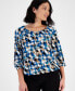 Фото #1 товара Petite Printed Shirred Scoop-Neck Top