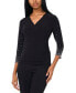 ფოტო #1 პროდუქტის Petite Surplice-Neck Beaded-3/4-Sleeve Faux-Wrap Top