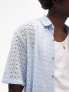 Topman short sleeve relaxed grid lace shirt in blue