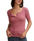 ფოტო #1 პროდუქტის Women's Ribbed Scoop-Neck Henley T-Shirt