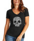 Women's Flower Skull Word Art V-Neck T-shirt