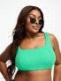 Simply Be square neck crinkle bikini top in bright green