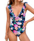 Women's Evening Flowers Flutter Strap Push-Up One-Piece