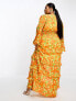 Фото #2 товара Pretty Lavish Curve shirred waist maxi dress in orange and yellow floral