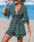 ფოტო #2 პროდუქტის Women's Green-and-White Polka Dot Front Tie Cutout Romper