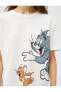 Tom Ve Jerry Tişört Oversize Baskılı Lisanslı Kısa Kollu Bisiklet Yaka