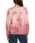 Фото #2 товара Minnie Rose V-Neck Floral Dip-Dye Frayed Edge Cashmere Sweater Women's