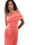 Фото #4 товара Vesper Petite one shoulder asymmetric cut out detail thigh split maxi dress in coral