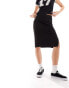 Vila ribbed midi skirt with split in black Черный, S - EU 34-36 - фото #2