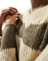 Фото #4 товара COLLUSION fitted v-neck knitted jumper in stone stripe