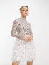 Фото #4 товара ASOS DESIGN high neck sequin faux feather trim mini dress in silver