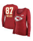 ფოტო #1 პროდუქტის Women's Threads Travis Kelce Red Kansas City Chiefs Super Bowl LVIII Scoop Name and Number Tri-Blend Long Sleeve T-shirt