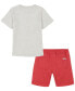 ფოტო #2 პროდუქტის Little Boys Repeat Logo V-neck T-shirt and Twill Shorts