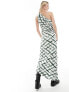 Vero Moda Tall plisse one shoulder maxi dress in tie dye check