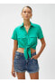 Standart Gömlek Yaka Düz Yeşil Kadın Gömlek 3sak60001ew