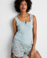 Фото #1 товара Пижама женская State of Day Ribbed Henley Modal Sleep Tank Top, созданная для Macy's