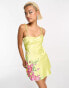 Фото #1 товара ASOS DESIGN embellished floral applique satin mini dress in yellow