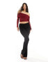 Фото #10 товара ASOS DESIGN deep bardot mesh long sleeve top in burgundy