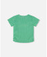 ფოტო #2 პროდუქტის Girl Crinkle Jersey Top With Flower Applique Vichy Green - Toddler|Child