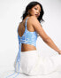 Glamorous structured corset crop top in blue scribble floral