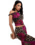 Kaiia exclusive mesh off shoulder twist detail top co-ord in pink flower and leopard print