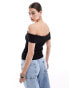 Фото #3 товара Monki rib knit off shoulder foldover top in black