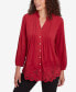 Petite Button Front Stretch Faux Suede Top