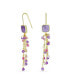 ფოტო #1 პროდუქტის Boho Mixed Gemstone Cluster Bead Accent Linear Fish Hook Thin Long Pink Tourmaline Purple Amethyst Waterfall Tassel Dangle Earrings Gold Plated