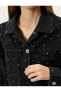 Taşlı Kot Ceket Yıldız Taş Detaylı Cepli Pamuklu Uzun Kollu Gömlek Yaka