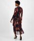 Women's Printed Mock Neck Tiered Midi Dress