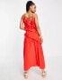 New Look Petite ruffle strappy midi dress in red