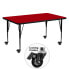Mobile 30''W X 60''L Rectangular Red Thermal Laminate Activity Table - Height Adjustable Short Legs